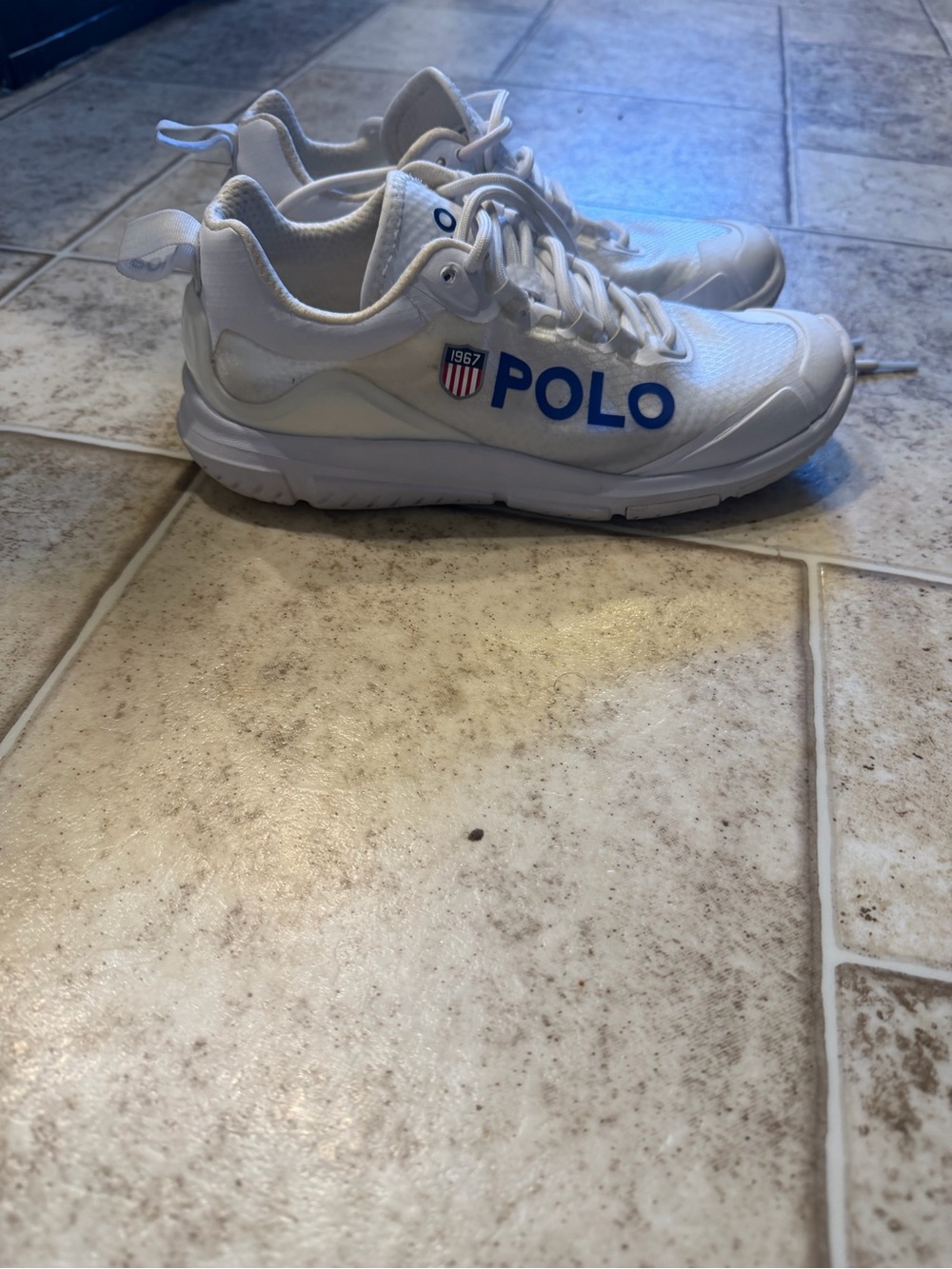 Polo by Ralph Lauren White Sneakers with Blue Logo for Kids
